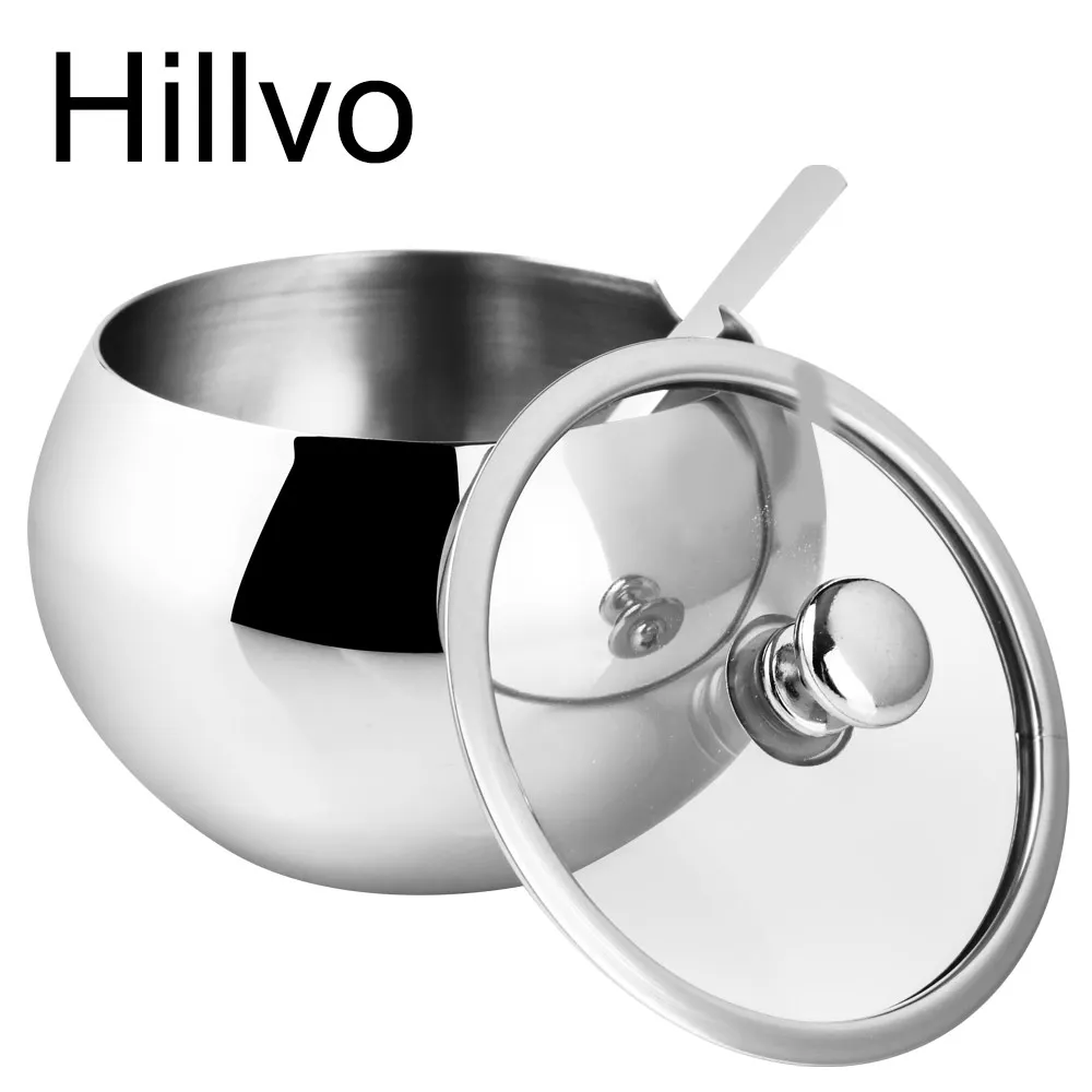 Hillvo China factory sugar bowls with glass lid spice container condiment holder spice box