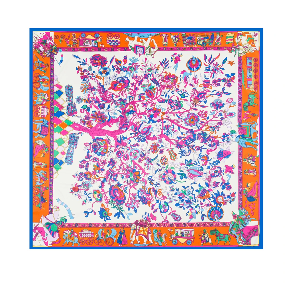 Wholesale 130cm large scarf shawl bandana fashion colorful tree print square women elegent silk hijab