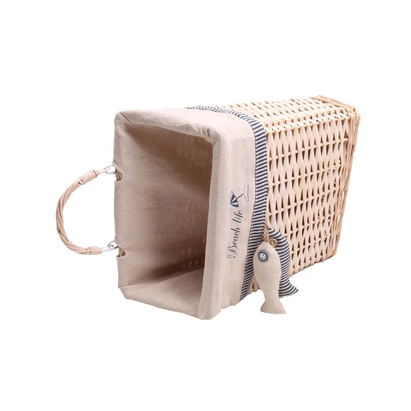 Hot Selling New Style High Quality Rectangular Decorative Wicker Storage Baskets Newspaper Basket