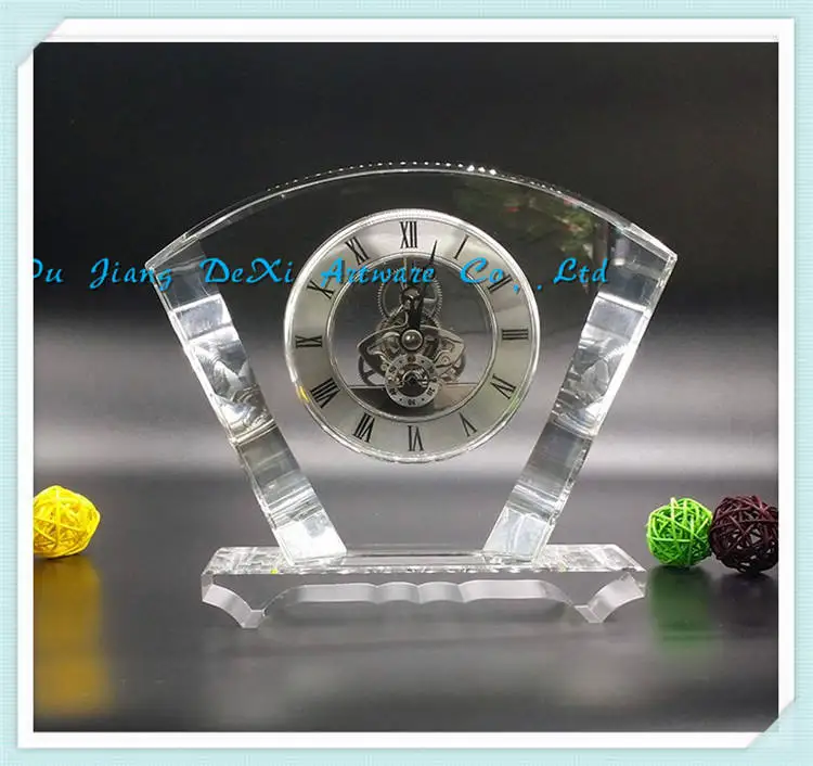 Explosive New Products Glass crystal desk clock wedding gift Glass alarm clock transparent sector crystal clock