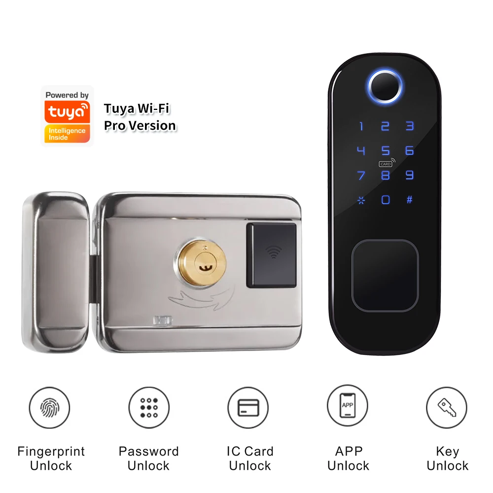 FXL Tuya Smart lock Waterproof Wifi Fingerprint Rim Lock Smart Card Digital Code Electronic Door Lock For Home Security Mortise