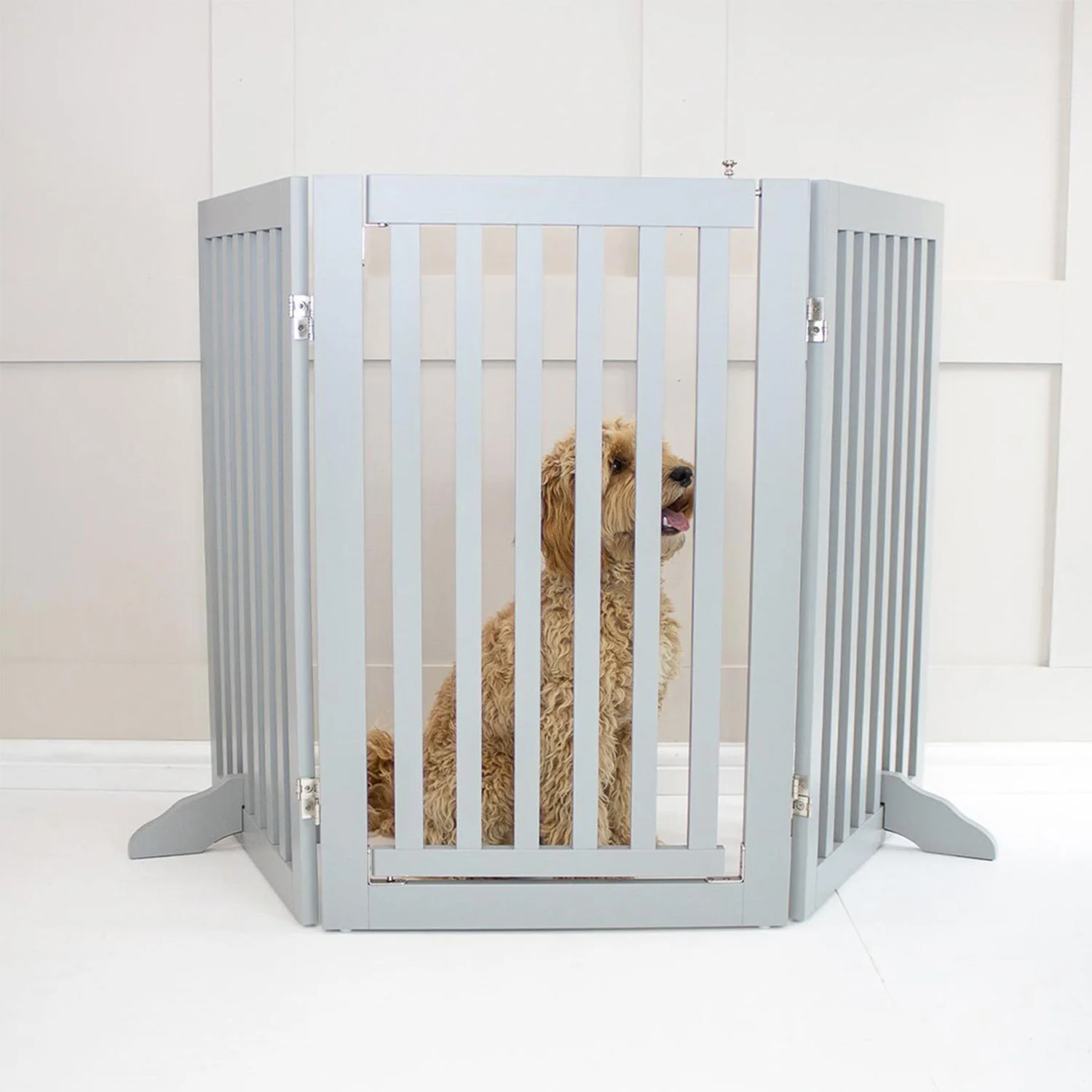 Freestanding 3-Panel Pet Gate Wooden Foldable Invisible Dog Fence