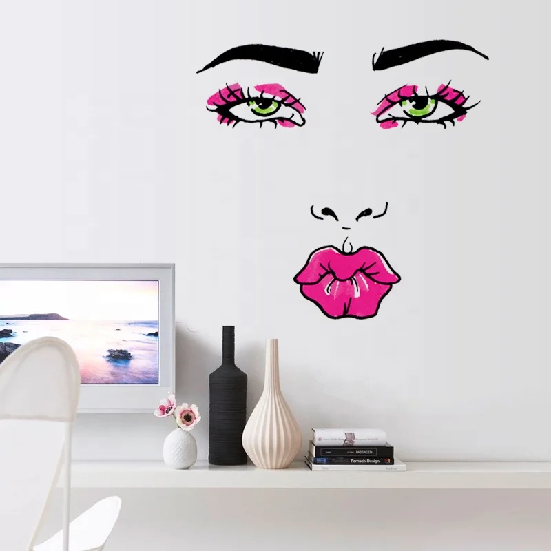 SK36002 Woman Face Removable Home Decor Fashion Modern Wall Stickers Women