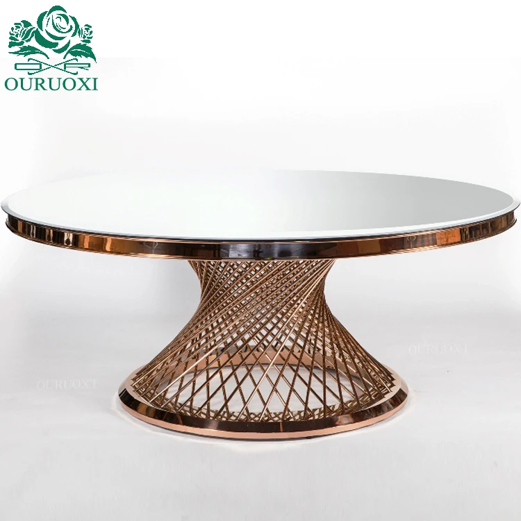 Modern stainless steel design nest base glass top gold wedding event table