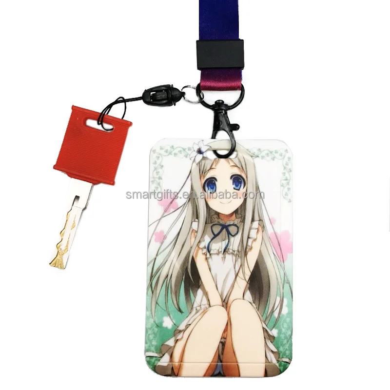 Custom company work card holder logo print plastic id card sleeve creative slide push card holder with lanyard for office