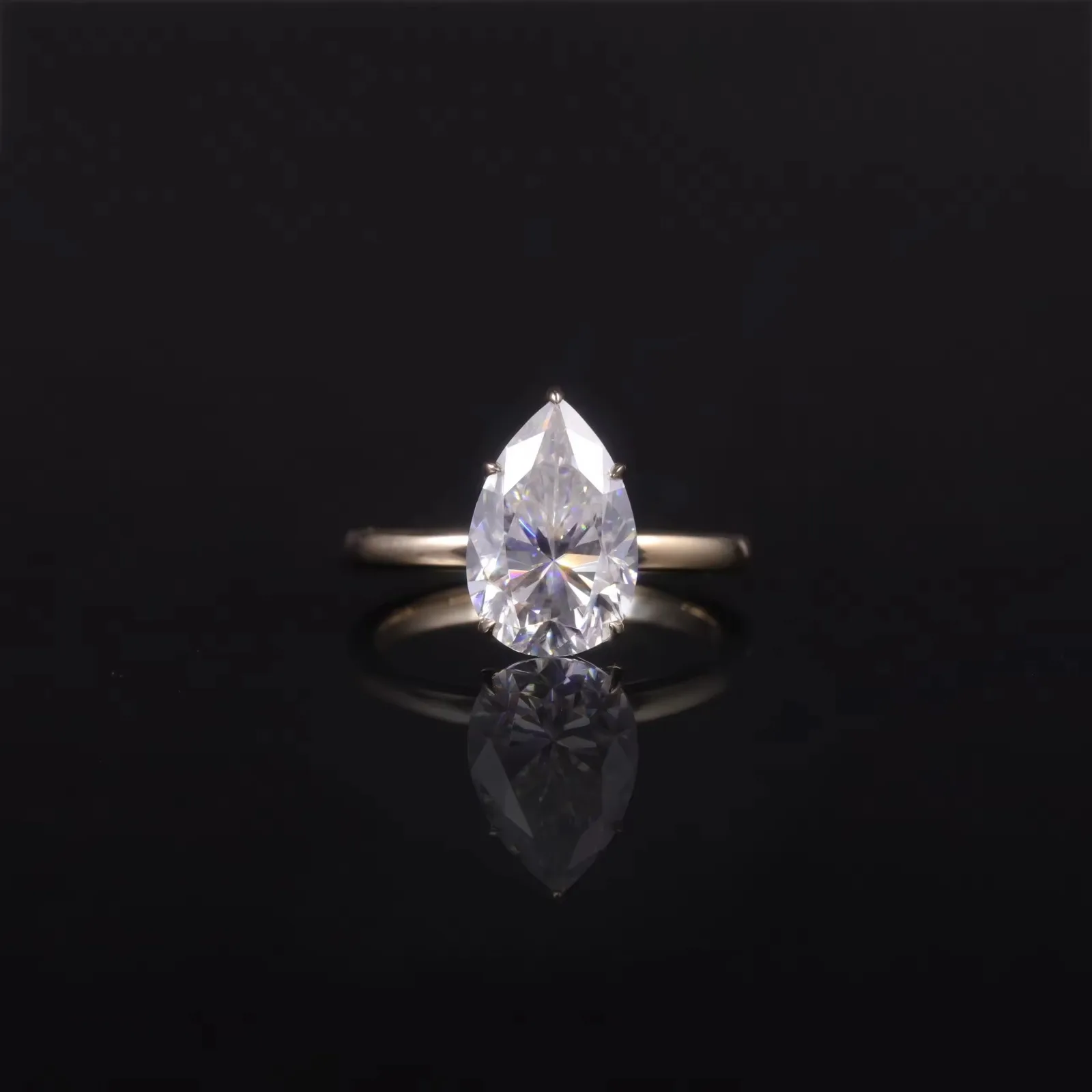 Wedding Engagement Gold Jewelry Custom Pear 1ct Lab Grown Diamond Pure Solid 14K Gold Ring