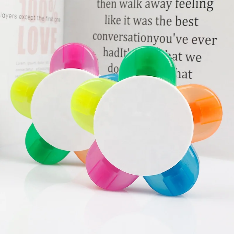5 in 1 multi colors highlighter 5 color flower shape highlighter pen with custom logo