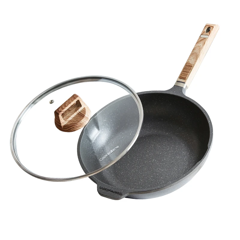 24cm Thick Strong Aluminum Alloy Kitchen Pots Deep Fried Pan Wok Pan Non Stick with Lid