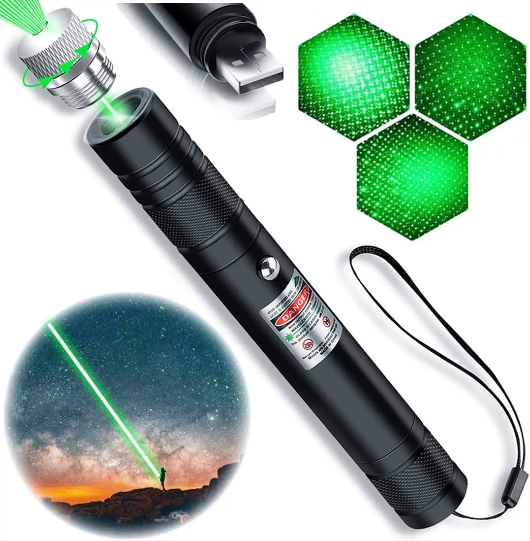 high power USB Rechargeable 303 Stars Green 532nm Laser Pointer Pen Laser Torch