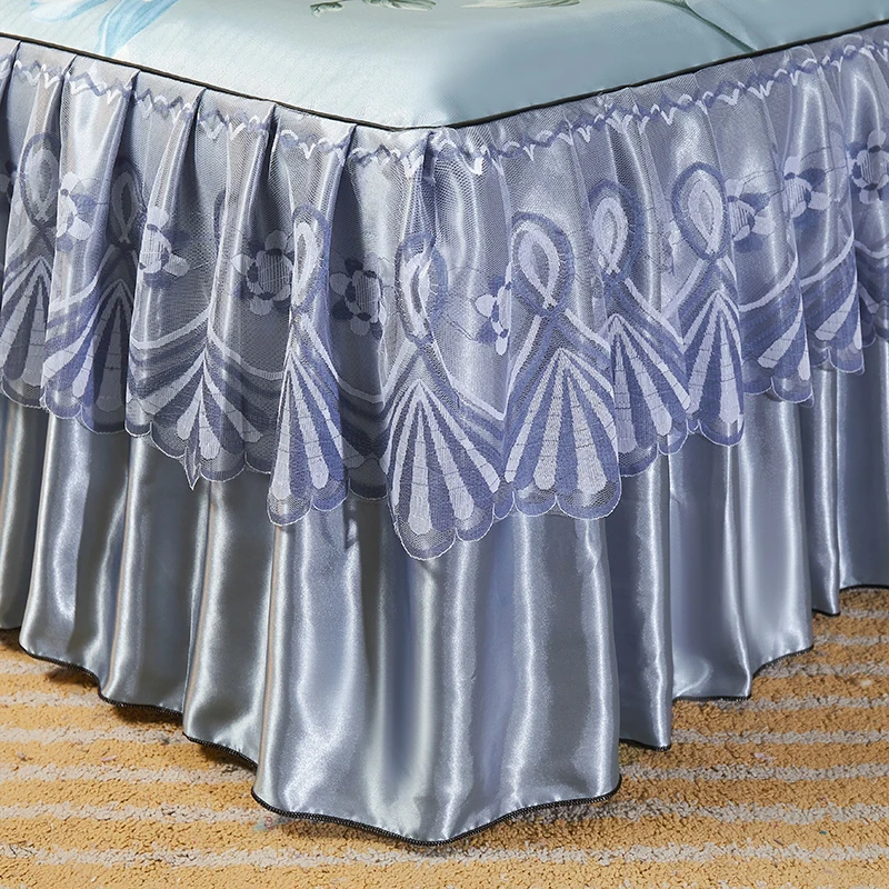 American Style Ice Silk Lace Trimmed Elastic Detachable Bed Skirts flora