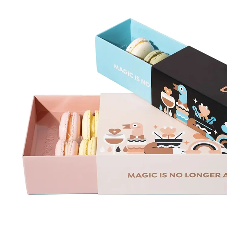 Unique Corrugated Packaging Bio-Degradable Macaron Biscuits Mochi Donut Container Drawer Dessert Box