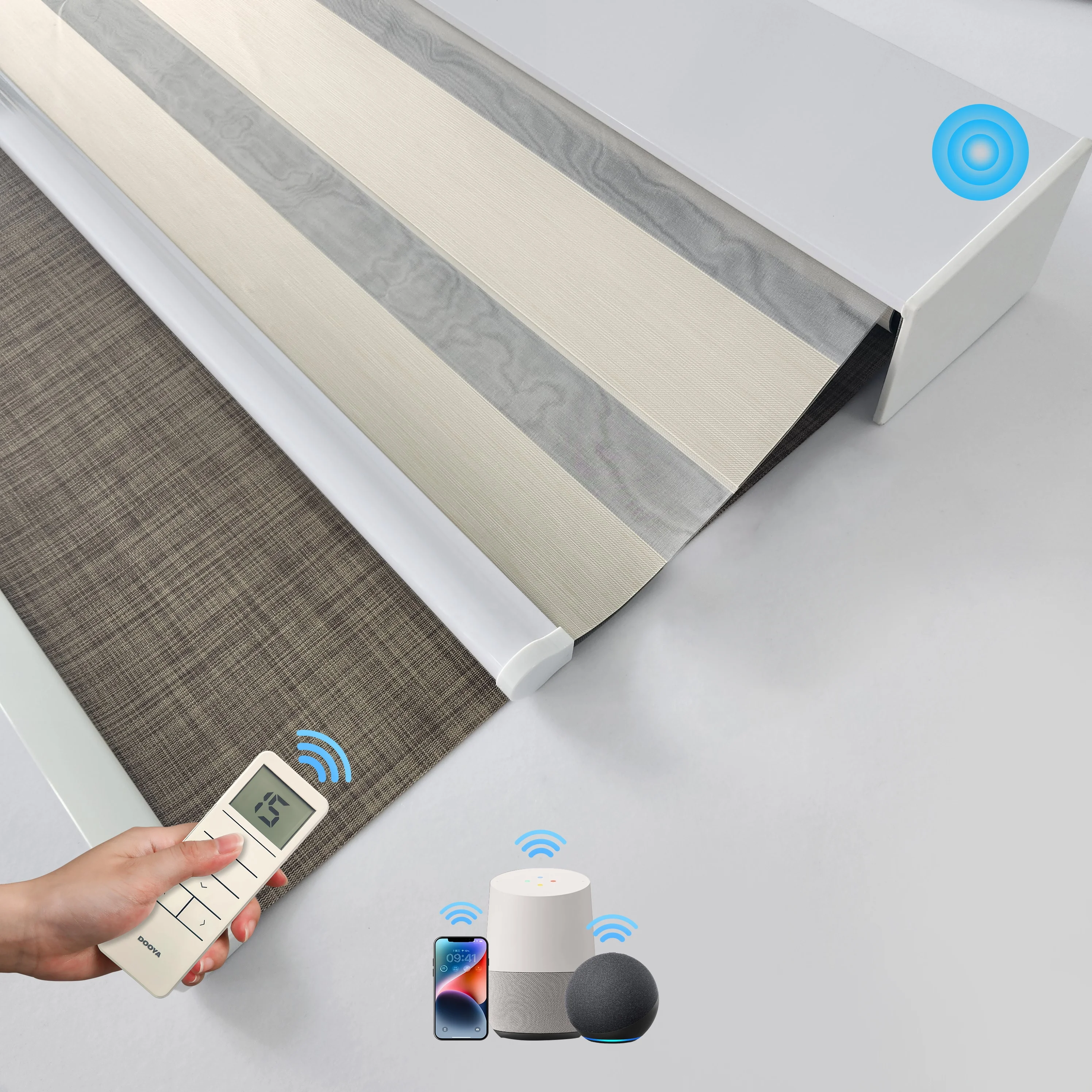 smart solar motorized electric wifi app control google alexa motor shutter black out zebra roller blinds