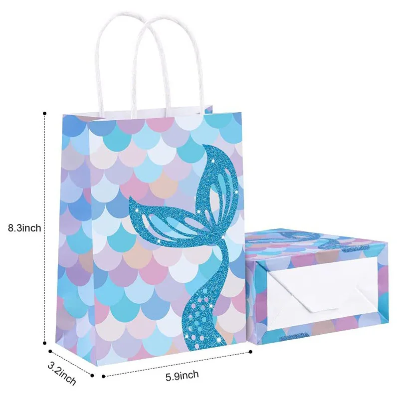 New Arrival White Kraft Paper Bags with Handle Mermaid Theme Candy Gift Carry Bag  Party Decoration