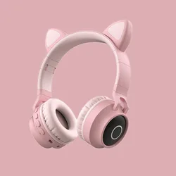 High Quality Girls Led Foldable Cat Ear Headphones BT028 P47 Light Up Cute Cat Ear Gaming Headset Over Ear Headphones