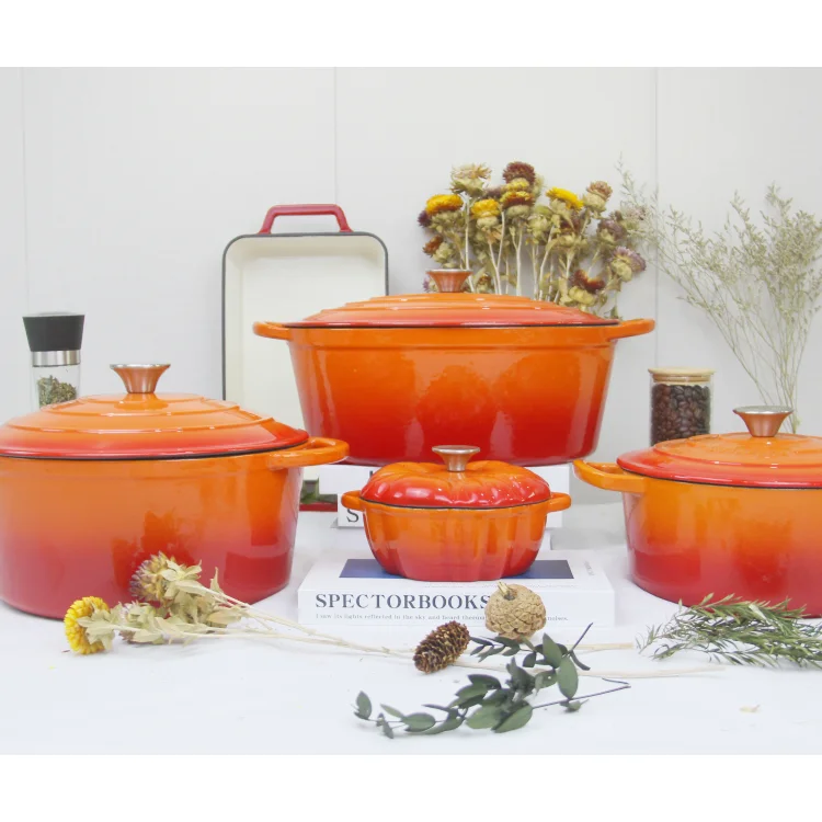 Low MOQ Home kitchen Enamel Coated Cast Iron Non Stick Cooking Pots And Pans Cookware Sets Dutch Oven Cookware Sets