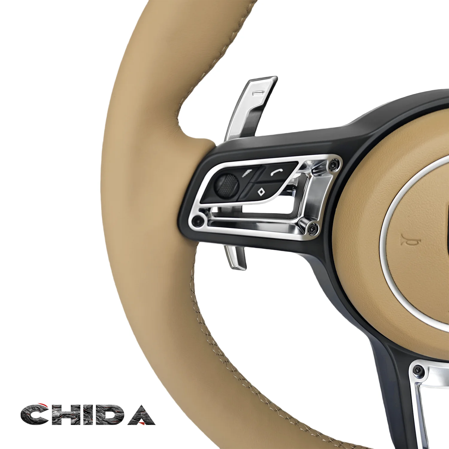 New khaki full leather custom steering wheel upgrade for Porsches Cayenne Panamera 718 997 985 981 Mk2 Boxster Cayman 987