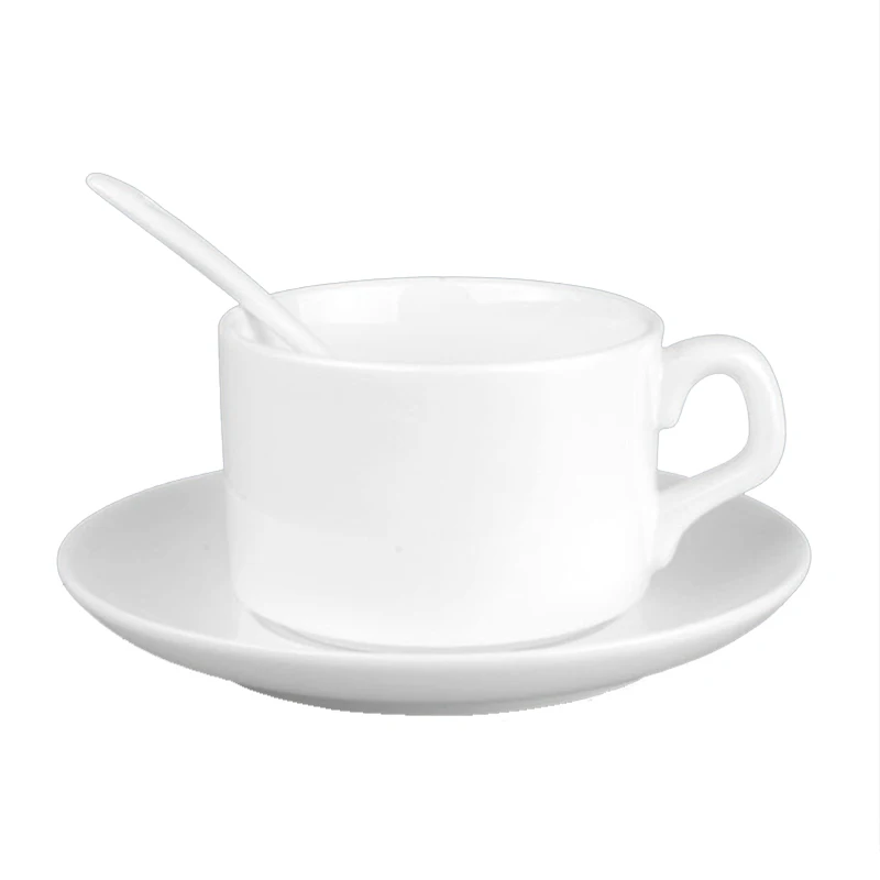 Professional Pure White Ceramic Coffee Cup Dish Set Latte Cappuccino Mugs