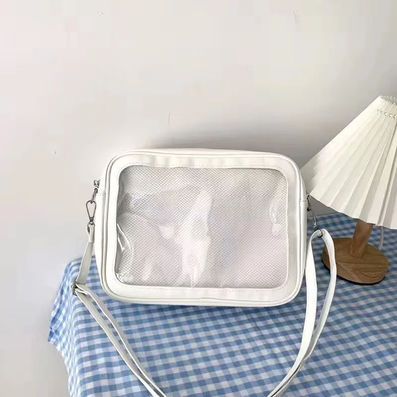 Custom Japanese Lolita Style PU Leather Pin Display Crossbody Shoulder Bag Girl Teenage Lovely Ita Bag With Clear PVC Window
