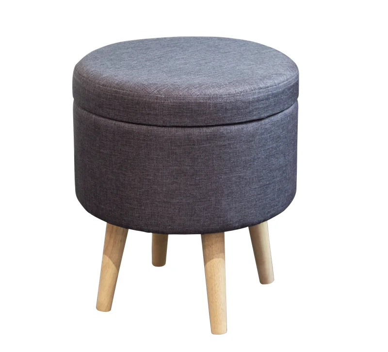 Best selling fancy home velvet round stool with storage and wooden legs ottoman for living room