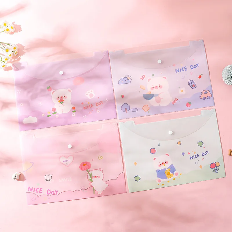 Factory Waterproof Clear Button Bag A4 A5 PP Snap Button Document Envelope Bag File Folder Bag