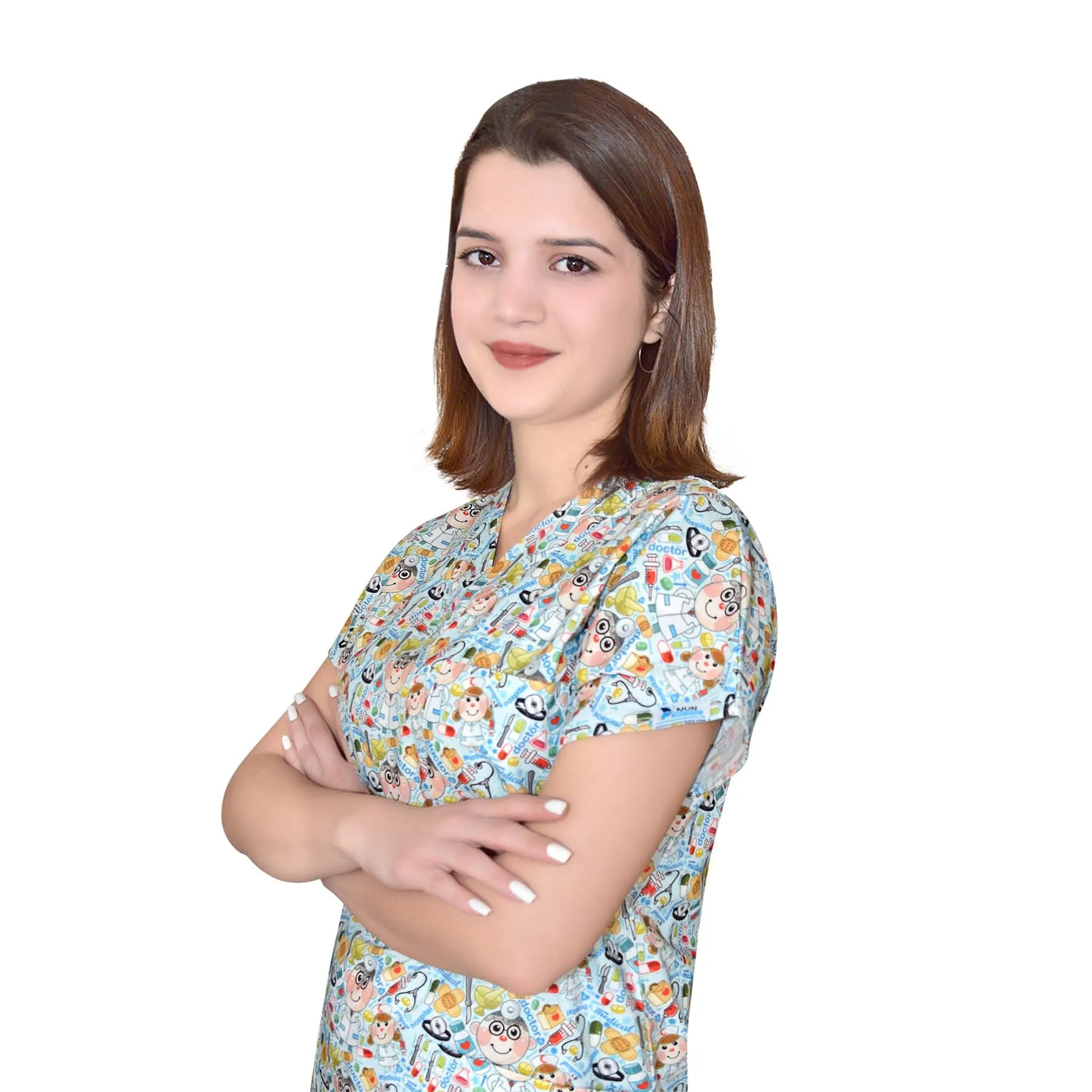 Hospital Uniform Unisex Doctor Patterned Top Shirt Cotton Master Elastic Uniform Nurse Medical Scrubs Comfortable Stylish Medica