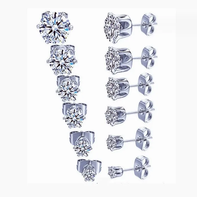 Manufacturer Direct Sales Hot Selling Stainless Steel Zircon Earrings Six Claw Stud Earrings