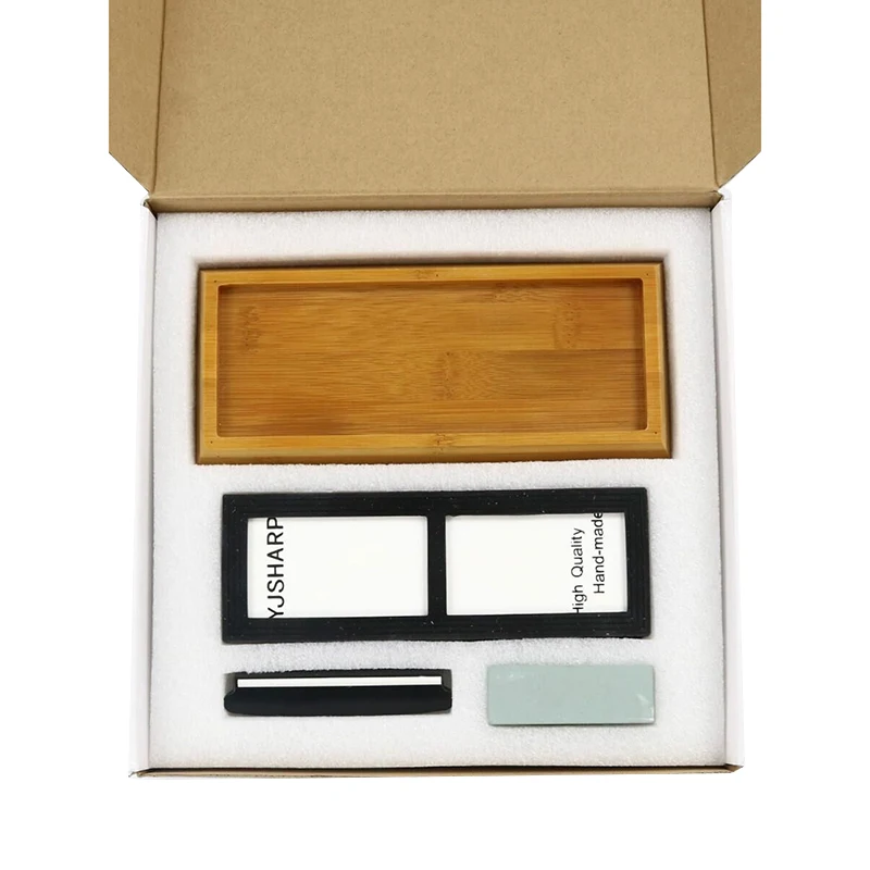 1000/6000 grit four-piece whetstone set Oil stone double sided with correction stone anti-skid bamboo base and angle guide