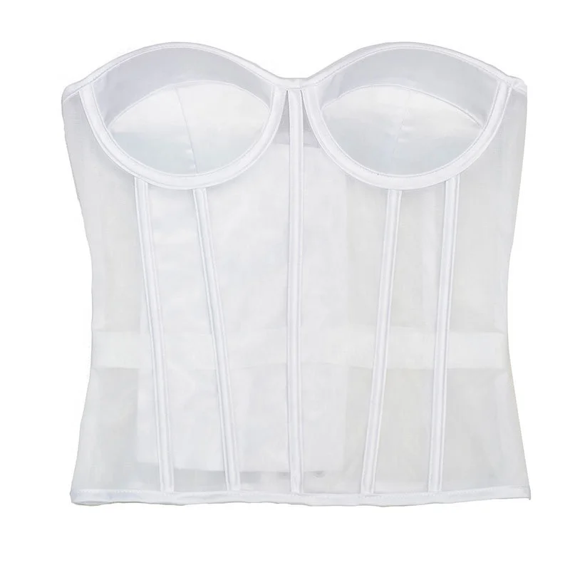 Women Sexy Bustier Corset Vintage Double Mesh Waist Cincher Body Shaper Top