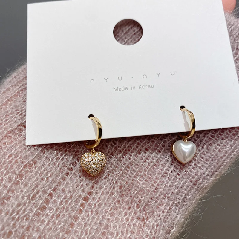 
2021 pearl new heart earrings fashion zirconium love heart earrings 