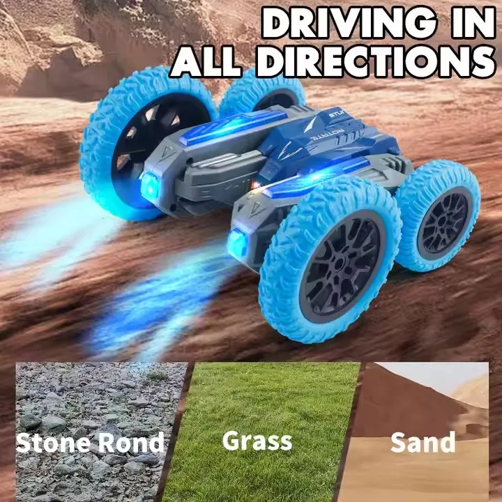 2.4Ghz Remote Control 360 Degree Rotating Butterfly Stunt Tumbling Light Up Auto Showing Double-sided Stunt RC Car Toy For Kids
