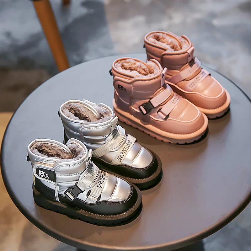 New Winter Boy Kids Ski Shoes Girls Fashion Thicken Snow Boots for Outdoor