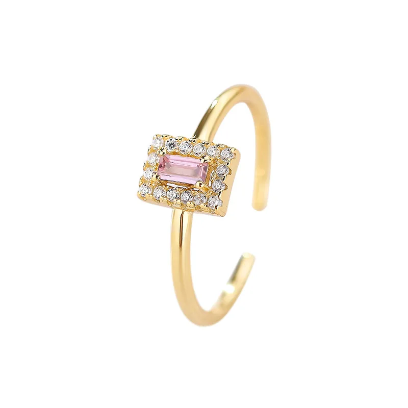 8 2024 Wholesale trendy 925 sterling silver emerald cut ring 18k gold blue pink diamond square rings for women