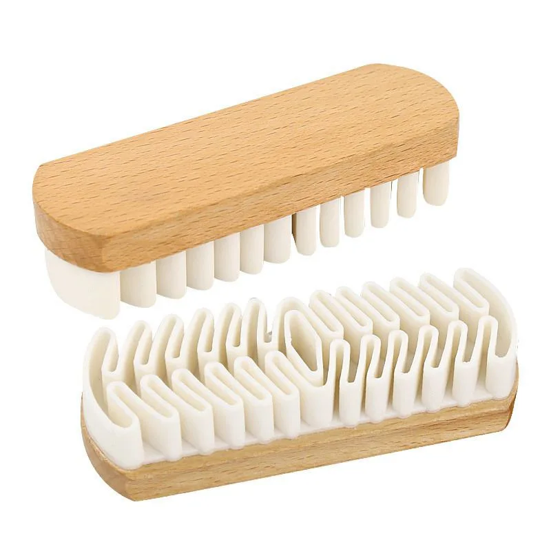 Multifunctional polishing leather rubber suede care cleaning sports shoes nubuck brush wooden handle brush for shoes