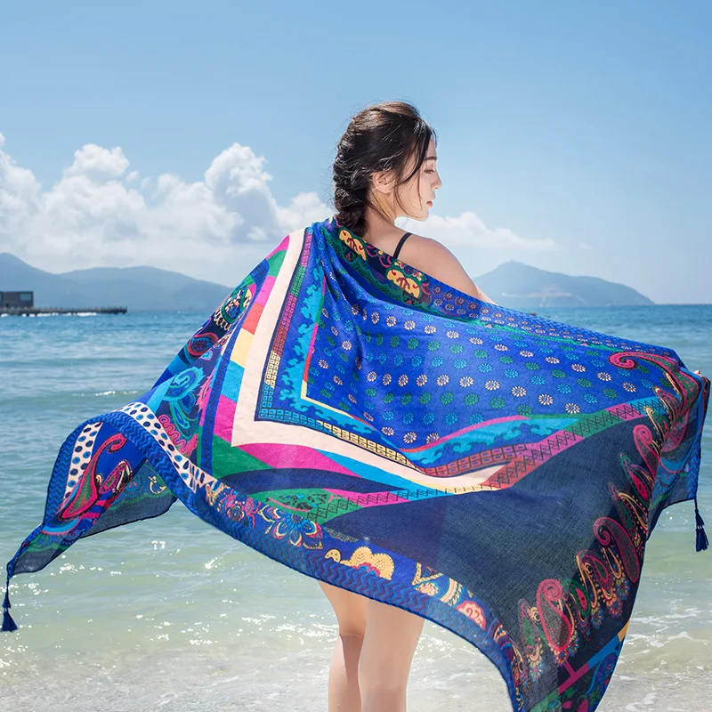 New sunscreen teaka salt lake fringed ethnic scarf shawl dual-use seaside beach scarf