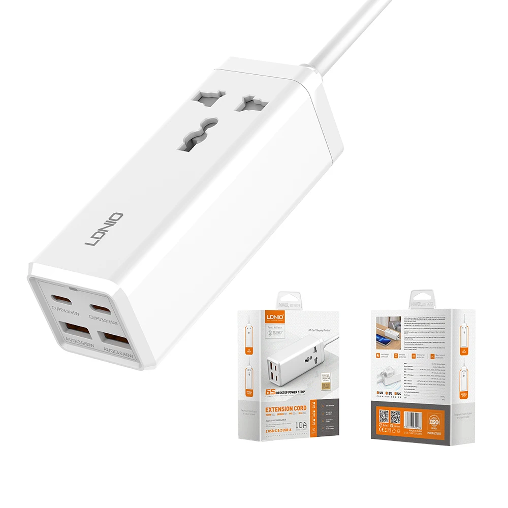 LDNIO Новое поступление SC1418 2500W настольный разветвитель питания 2 USB-C & USB-A 65 Вт Высокая мощность поддержки Универсальное зарядное устройство usb