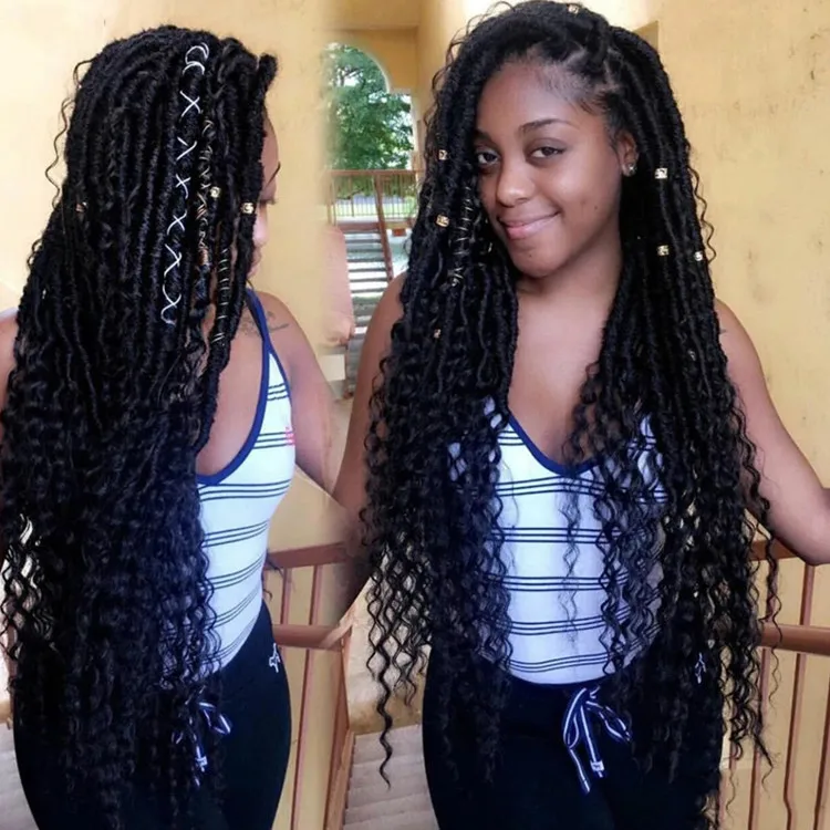 30inch Goddess Locs Crochet Hair Pre Looped Soft Boho Goddess Nu Loc Synthetic Braids Hair Extensions Wholesale