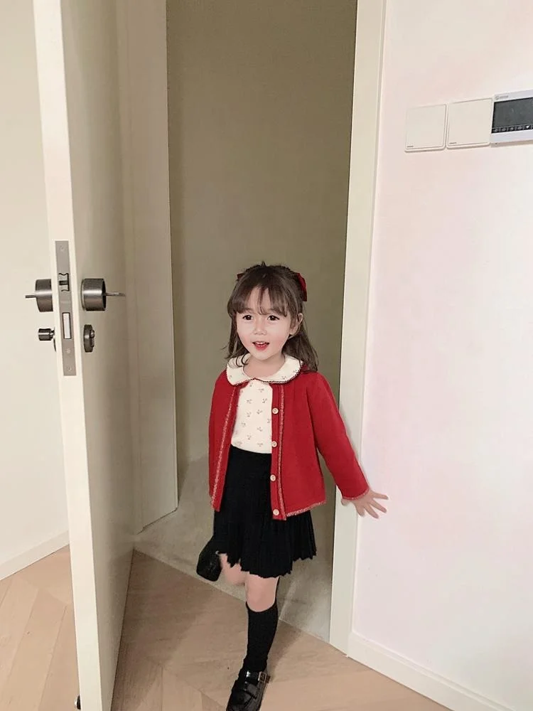 
6470/Spring fashion latest elegant soft girl cardigan coat knit cotton high quality girls jacket 
