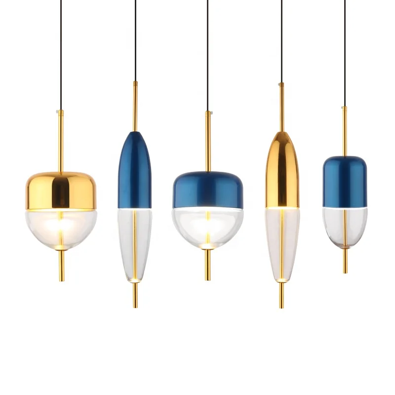 Nordic Modern Pendant Lights Gold Blue Glass Drops Long Unique Design for Bedroom Office Dining-Energy Saving Light Source