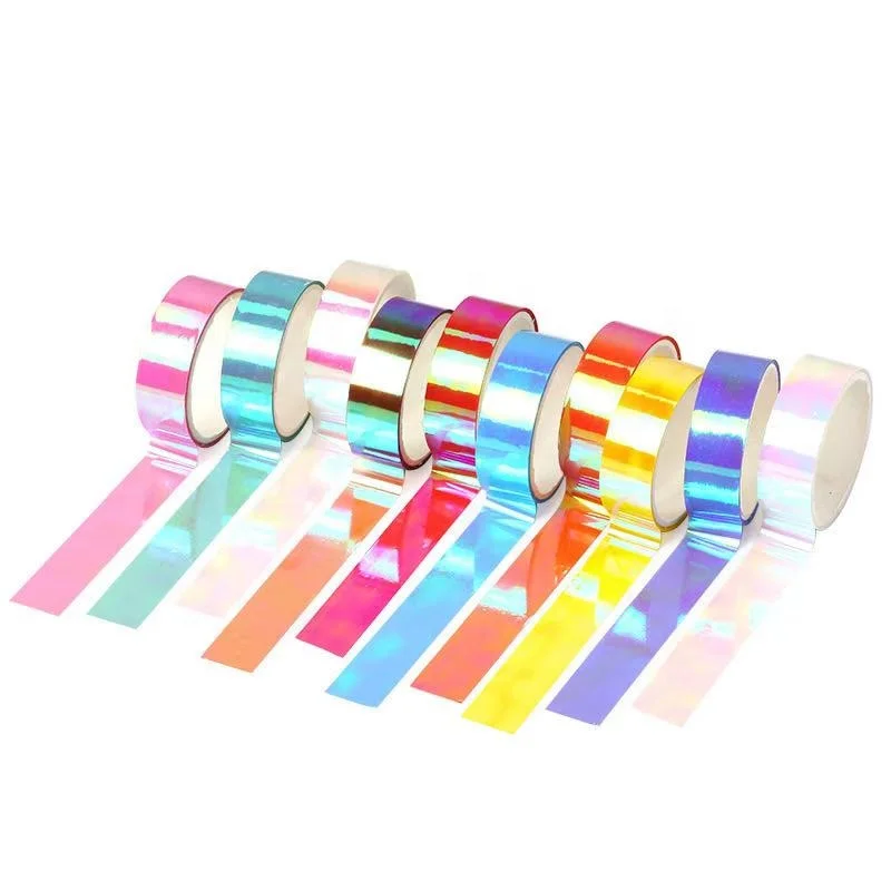 Laser Glitter Washi Tape Adhesive Masking Gradient Rainbow Laser holographic Tape for decoration(10 rolls per set)