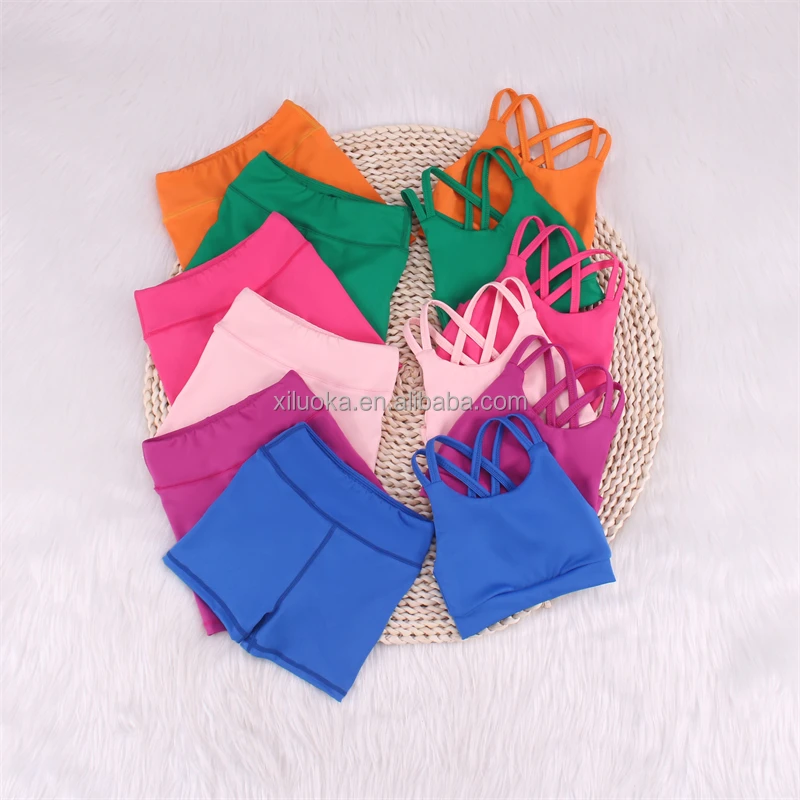 Fashion Solid Color Girls Yoga Skort Sets Quick Dry Youth Skirt With Shorts Set Kids Athletic Boutique Clothing