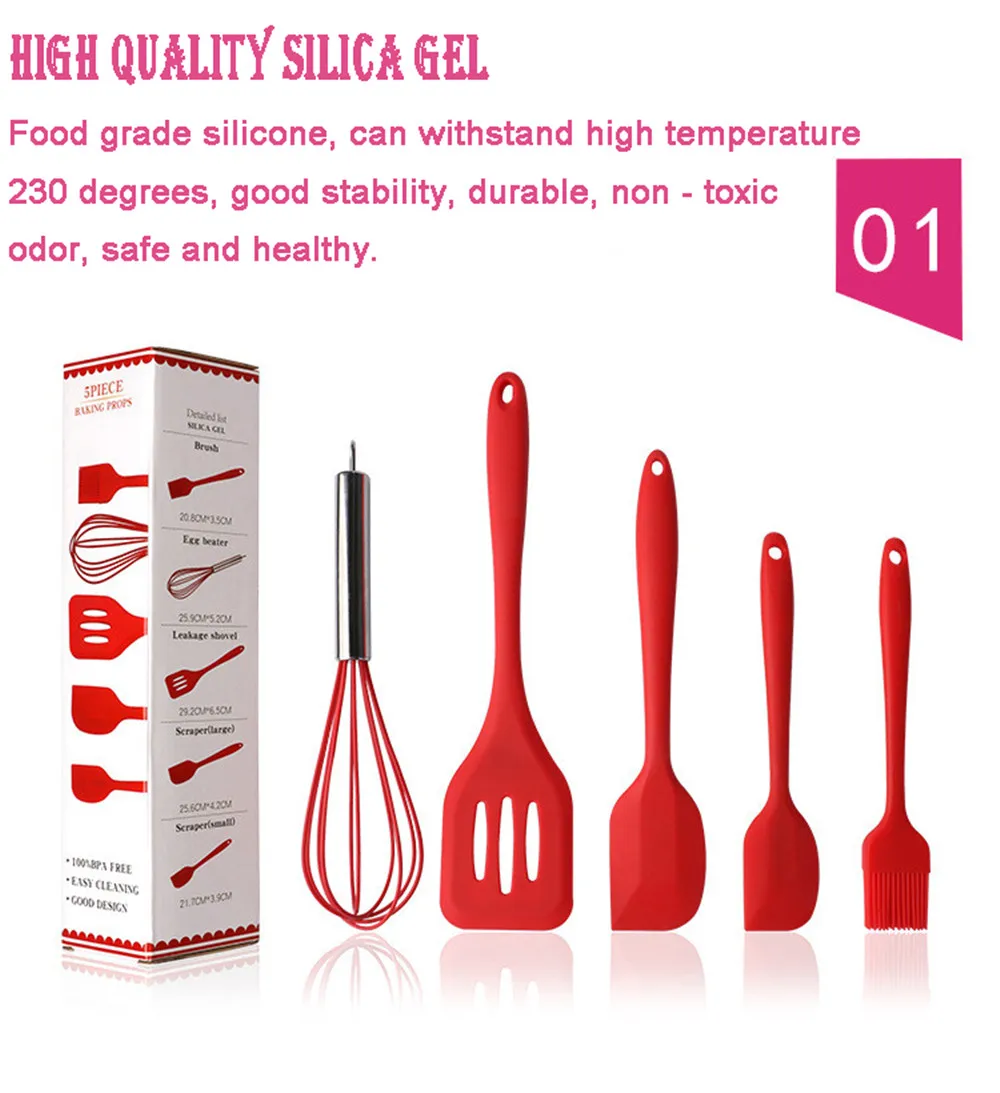 Home And Kitchen Accessories 5pcs Heat Resistant Food Silicone Kitchen Utensils Cheap Cooking Spatula Set