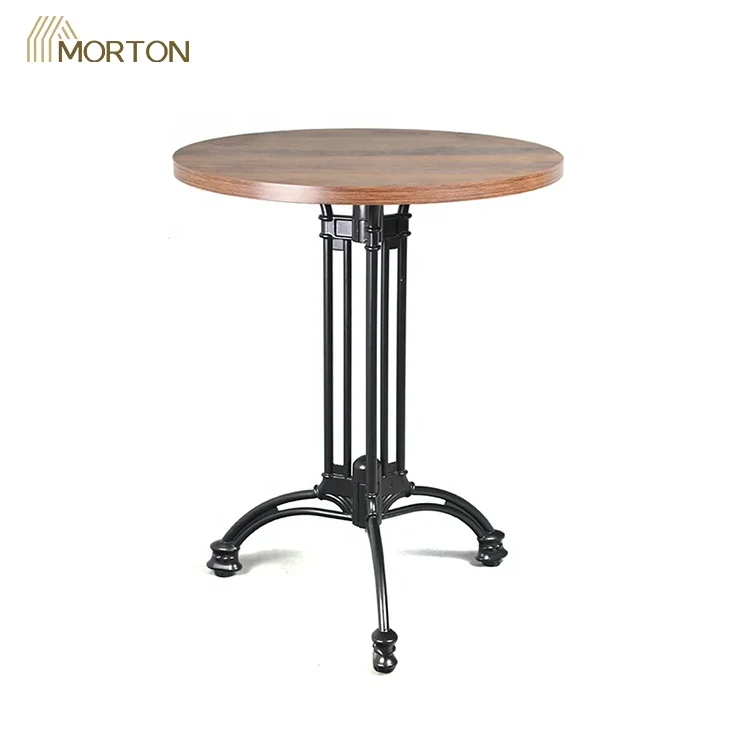 Heavy duty restaurant furniture coffee shop Mesa Metal Leg wood round top restaurant dining table
