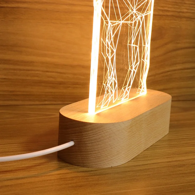 Креативное украшение для подарочной комнаты с USB-зарядкой деревянная 3D резная акриловая настольная лампа
