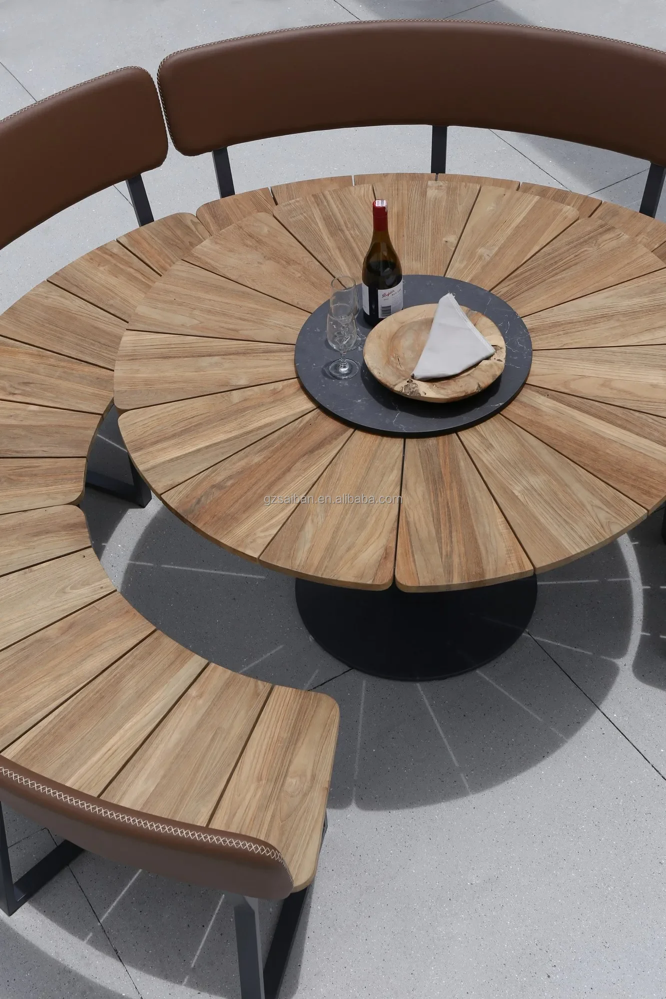 Commercial round shape wooden garden bench metal garden benches plaza street bench with backrest