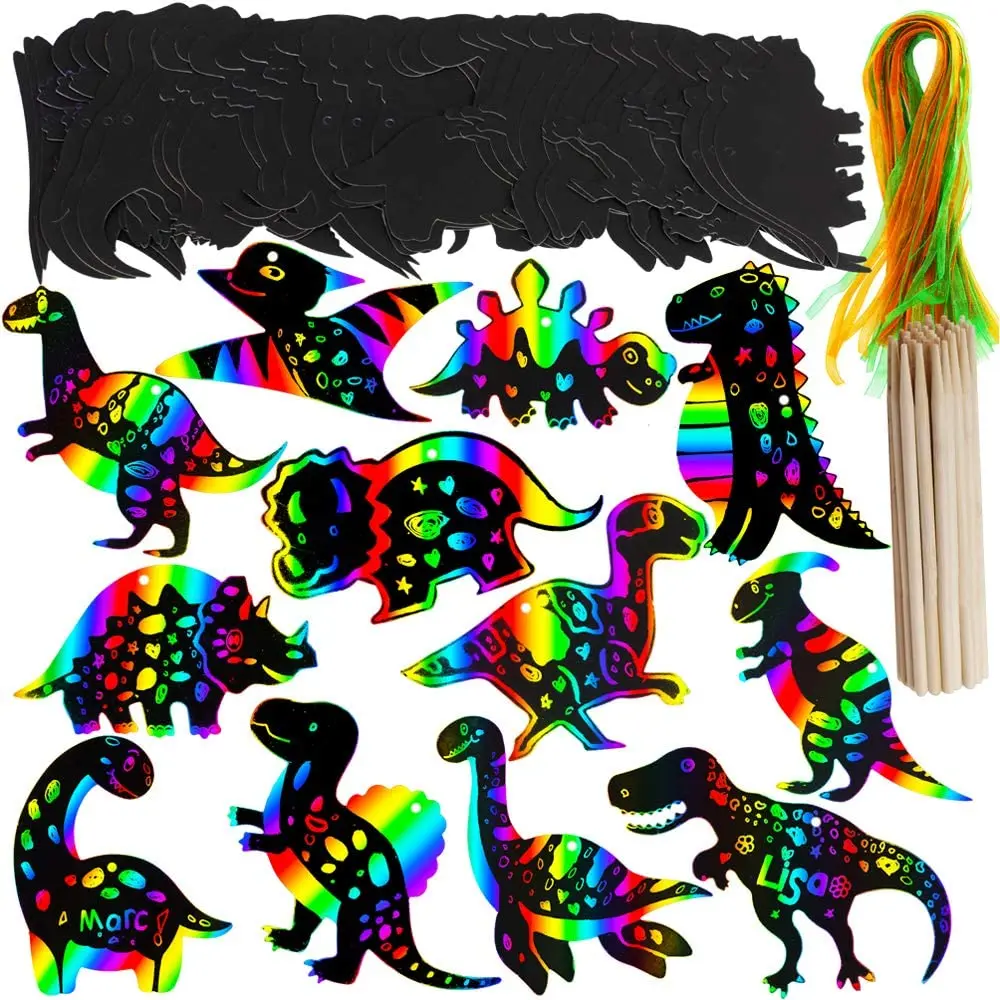 Dinosaur Birthday Party Game Supplies Magic Color Scratch Art Rainbow Scratch Paper