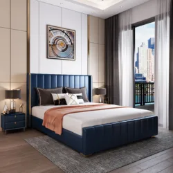 Hot Sale Factory Price Box Bed Wood Nordic Genuine Leather Beds Luxury Modern Beds With Storage