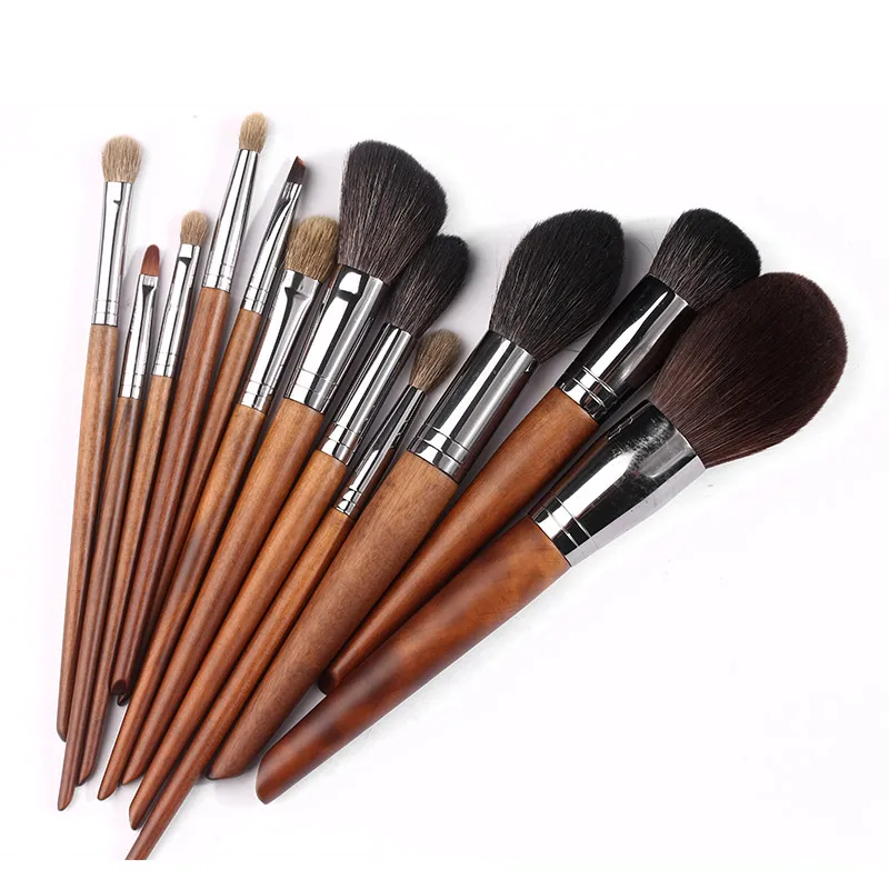 Wholesale 12pcs Black Goat Pony Hair Kabuki Vegan Custom Makeup Brush Private Label Make Up Brush Set With Bag