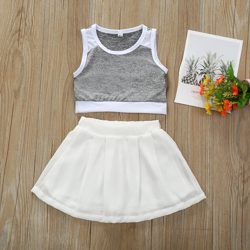 
2020 Summer Toddler Kid Baby Girl Clothes Sets girls Yellow Cotton Short Sleeve Top T-shirt +Tight Skirt 2pcs Outfit 