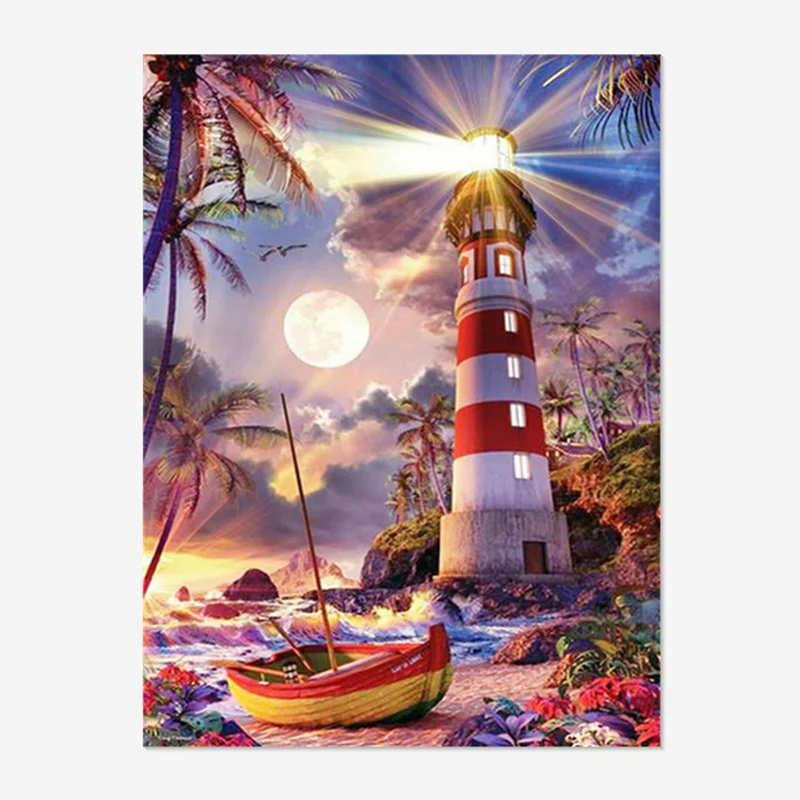 DIY Gifts Picture Mural Lighthouse Boat Scenery 5D Full Drill Square/Round Diamond Painting Home Decor Wholesale