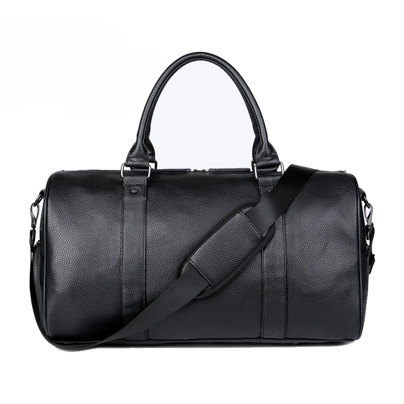 Customized Private Label Weekend Overnight Duffle luggage Mens Black Classic PU Leather Travel Duffel Bag With Shoe Compartment